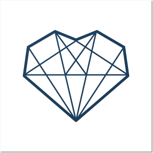 Geometric Blue Diamond Heart Posters and Art